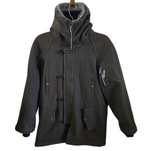 Sterlingwear Mens Wool Military Peacoat With Hood & Button Closure Size Small